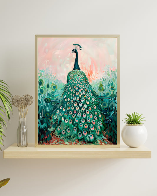 Majestic Peacock Art Print, Colorful Bird Wall Decor, Elegant Feather Painting, Nature Inspired Artwork, Digital Download