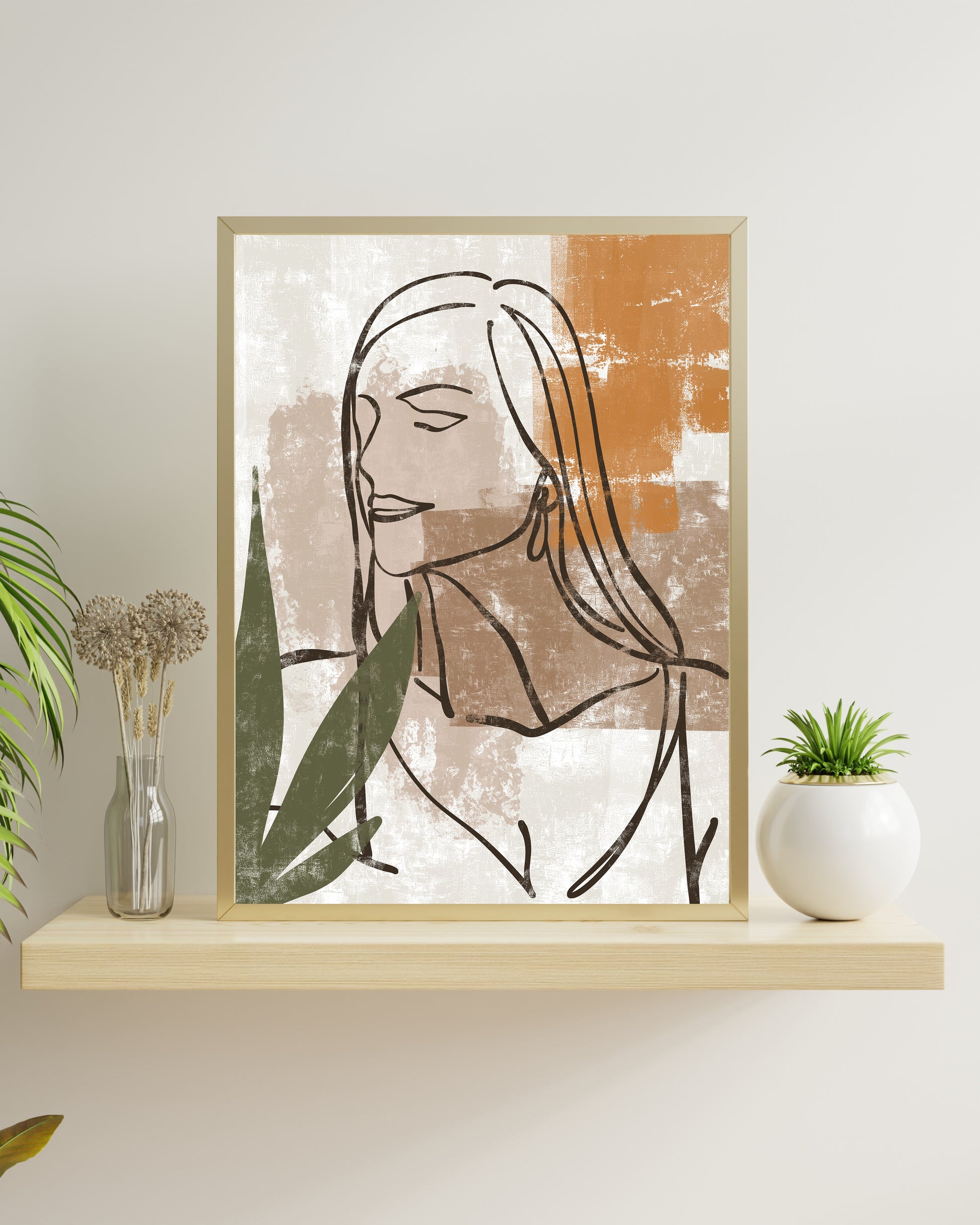 Abstract Woman Portrait, Line Art Print, Botanical Boho Decor, Digital Download USA, Japandi Wall Art, Terracotta and Sage, Earth Tone Wall Art, Organic Modern Style, Wabi-Sabi Decor, Printable Art, Instant Download, Serene Wall Art, Calming Bedroom Decor, Minimalist Female Figure, Abstract Botanical, Leaf Line Art, Modern Home Decor, Living Room Art, Home Office Decor, Yoga Studio Art, Meditation Space, Textured Wall Art, Painterly Abstract, Burnt Orange Decor, Olive Green Print, Neutral Palette, Beige and