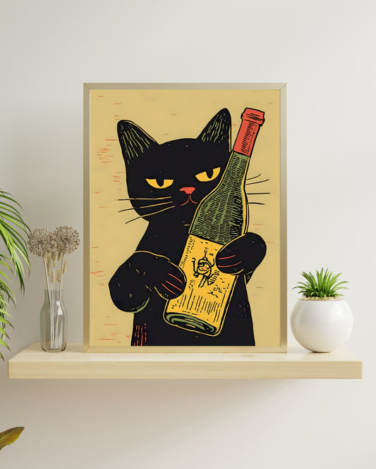 Whimsical Black Cat Art Print, Colorful Landscape Painting, Vibrant Field Wall Art, Impressionist Cat Lover Gift, Digital Download