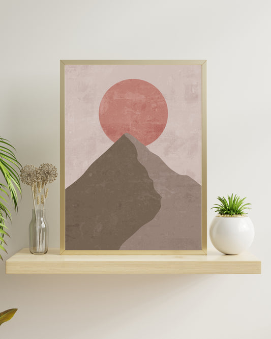Boho Wall Art, Abstract Mountain Print, Mid Century Modern Sun Poster, Terracotta Decor, Japandi Style, Printable Wall Art, Digital Download