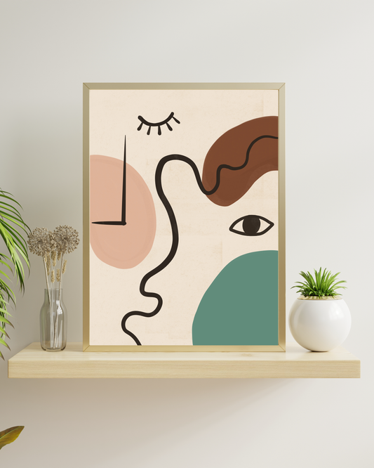 Abstract Face Line Art Print, Minimalist Woman Wall Art, Boho Decor in Sage Green & Terracotta, Modern Portrait Poster, Digital Download