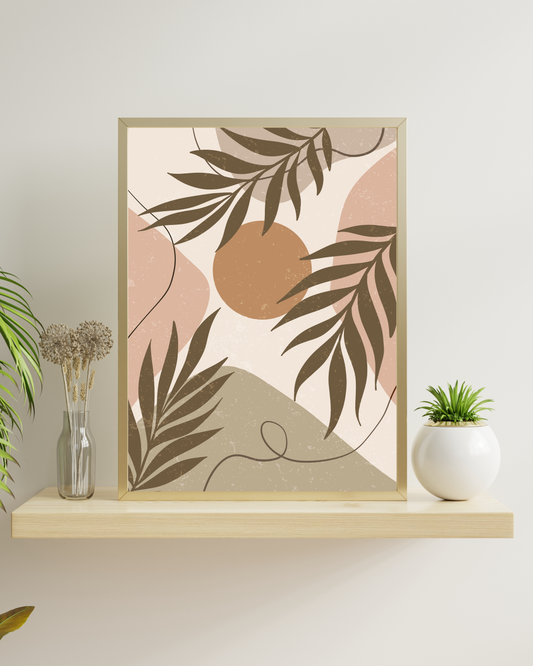 Boho Botanical Print, Abstract Palm Leaves Wall Art, Terracotta Sun, Earthy Tones Decor, Minimalist Printable Art, Digital Download
