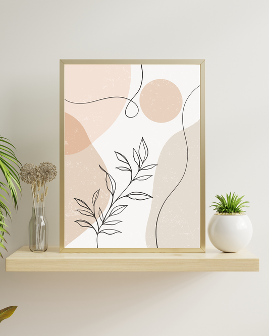 Boho Botanical Print, Minimalist Line Art, Abstract Shapes Wall Art, Blush Pink and Beige Decor, Plant Line Drawing, Printable Art, Digital Download