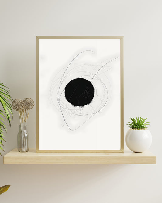 Minimalist Black Circle Abstract Art Print, Modern Ink Drawing, Contemporary Wall Decor, Simple Graphic Poster, Digital Download