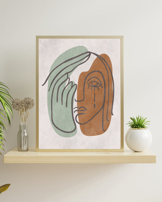 Abstract Face Art, Emotional Wall Art, Line Art Print, Boho Wall Decor, Digital Download USA, Modern Minimalist Art, Terracotta and Sage, Mental Health Art, Therapy Office Decor, Self-Care Wall Art, Printable Art, Instant Download, Comforting Hand Art, Crying Figure Print, Sad Woman Illustration, Empathy Art, Introspective Decor, Calming Wall Art, Poignant Art Piece, Thoughtful Gift Idea, Abstract Portrait, Deconstructed Face, Single Line Drawing, Contemporary Art, Statement Wall Art, Living Room Decor, Bed
