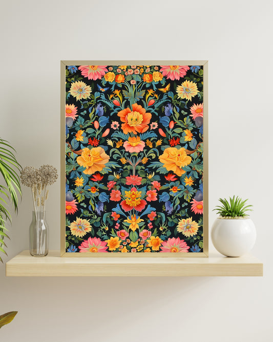 Maximalist Floral Art Print | Vibrant Vintage Flower Pattern | Colorful Boho & Eclectic Wall Decor | Digital Download