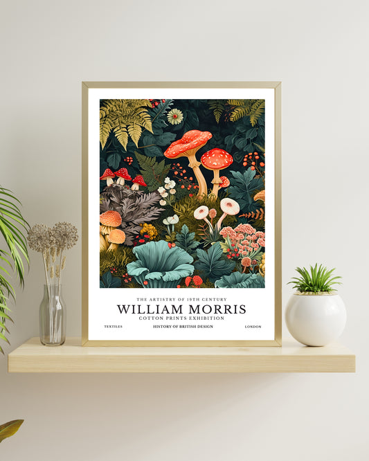 Mushroom Botanical Print - William Morris Style Exhibition Poster | Cottagecore & Goblincore Wall Art | Digital Download