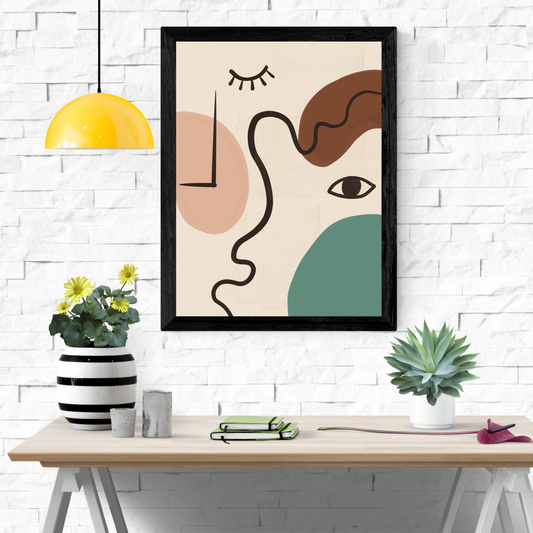 Abstract Face Line Art Print, Minimalist Woman Wall Art, Boho Decor in Sage Green & Terracotta, Modern Portrait Poster, Digital Download