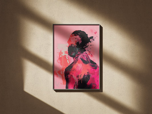 Abstract Silhouette Wall Art | Pink & Black Modern Decor | Instant Download