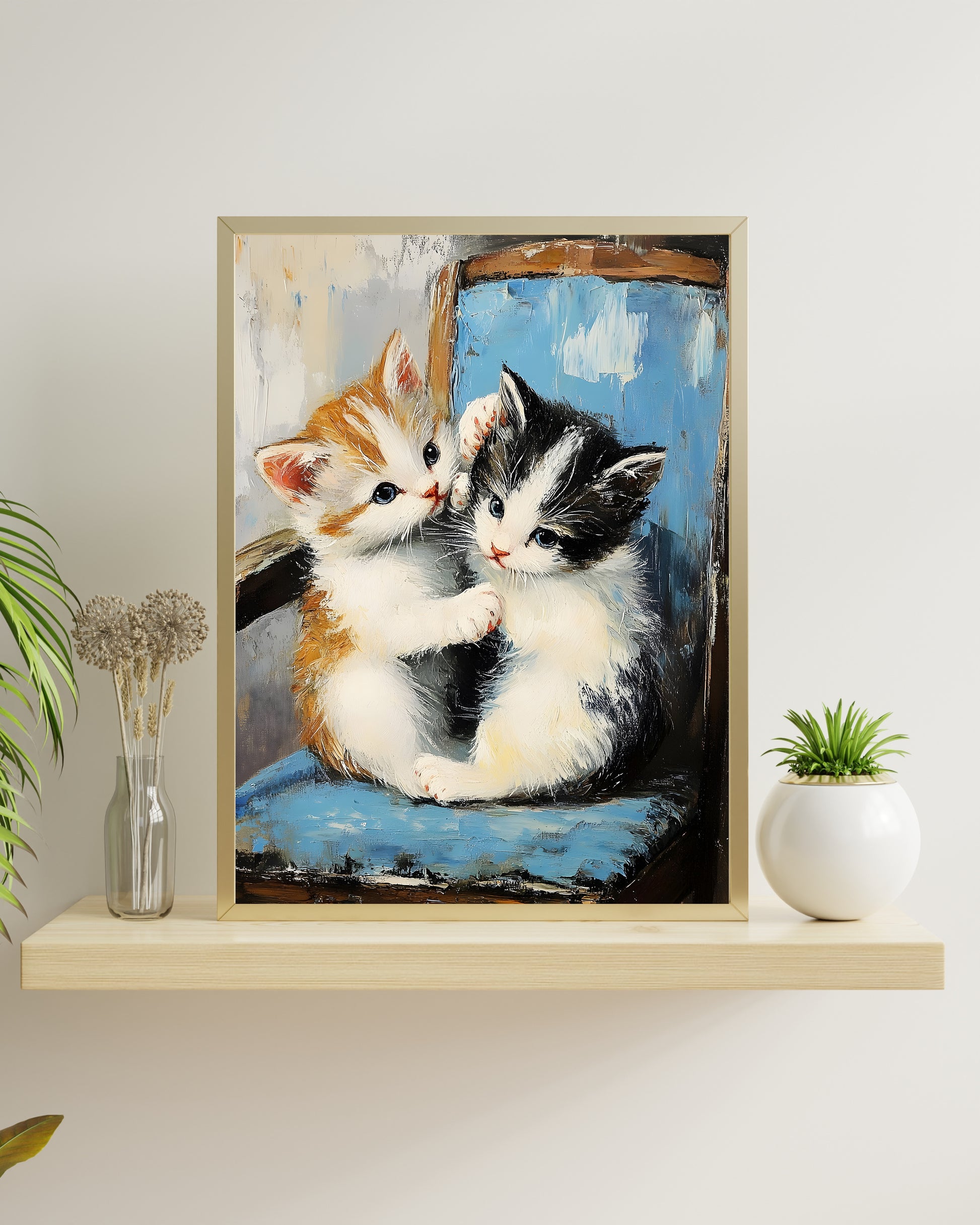 Cuddling Kittens Art, Two Kittens Print, Vintage Oil Painting, Cottagecore Decor, Nursery Wall Art, Digital Download USA, Grandmillennial Style, French Country Decor, Charming Animal Art, Cat Lover Gift, Printable Art, Instant Download, Retro Cat Print, Nostalgic Home Decor, Sweet Kitten Painting, Rustic Wall Art, Blue Chair Art, Impasto Style Print, Textured Animal Art, Classic Home Decor, Shabby Chic Wall Art, Cozy Living Room, Heartwarming Decor, Kids Room Art, Baby Shower Gift, Gift for Grandma,