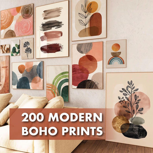 200 Modern Boho Wall Art Prints - Trendy Abstract Minimalist Gallery Bundle - Earthy Neutral Digital Decor Collection - All Sizes Included