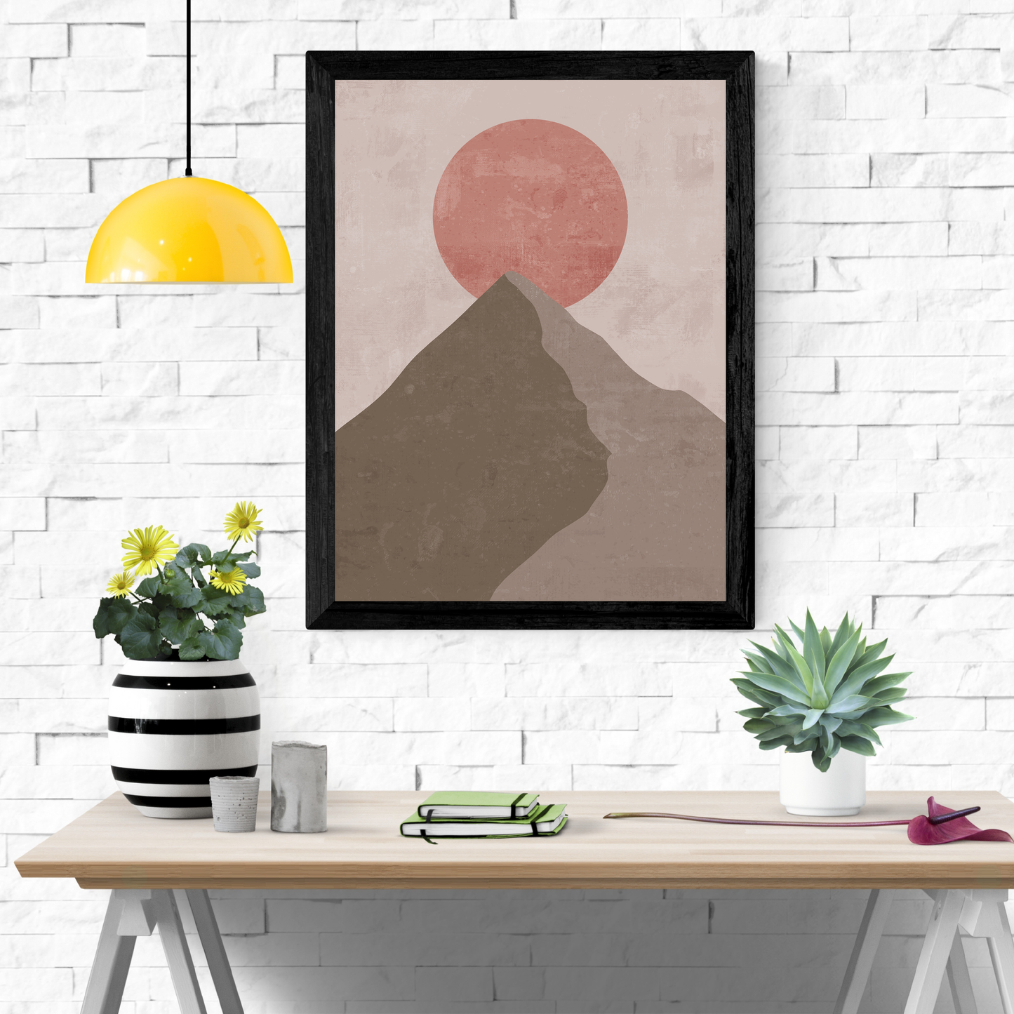 Boho Wall Art, Abstract Mountain Print, Mid Century Modern Sun Poster, Terracotta Decor, Japandi Style, Printable Wall Art, Digital Download