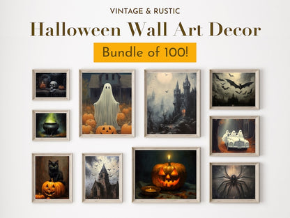 Fall Halloween Print Set | Moody Autumn Wall Art, 100 Halloween Prints, Rustic Collage Decor, Halloween Printable Wall Art Instant Download
