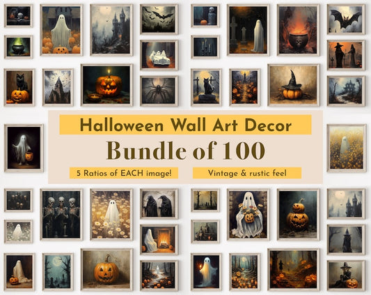 Fall Halloween Print Set | Moody Autumn Wall Art, 100 Halloween Prints, Rustic Collage Decor, Halloween Printable Wall Art Instant Download