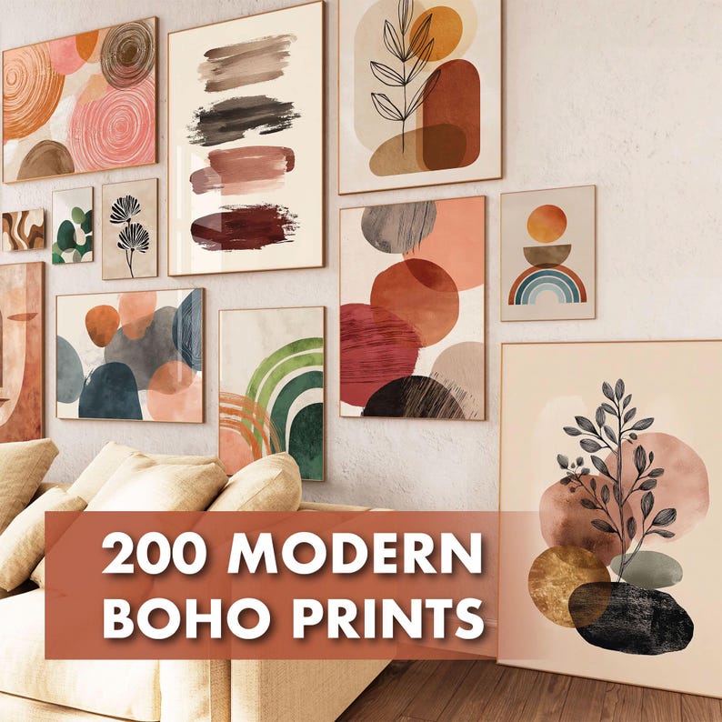 200 Modern Boho Wall Art Prints - Trendy Abstract Minimalist Gallery Bundle - Earthy Neutral Digital Decor Collection - All Sizes Included